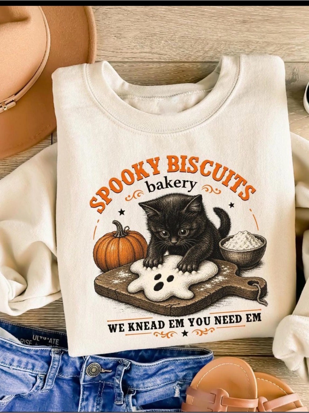 🎃 Spooky Biscuit Cat Custom Gildan Crew neck Sweater 🐈‍⬛🍪